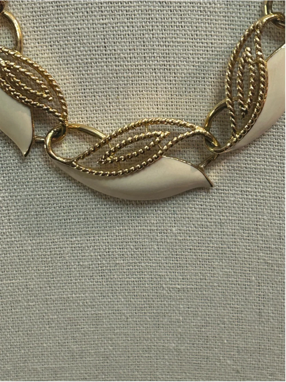 Women's Trifari Gold and Beige Leaf Link Necklace, 12 -16”